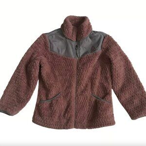 Reebok Kids Dark Pink Fleece Jacket with Gray Vinyl Trim • Size S (7/8) 🗣